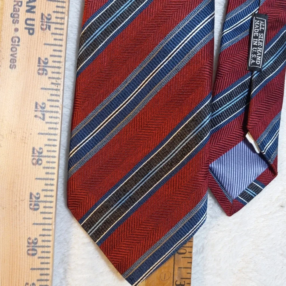 JZ Gallery Collection Striped SILK Tie Red blue grey ALL SILK-HAND MADE IN U.S.A